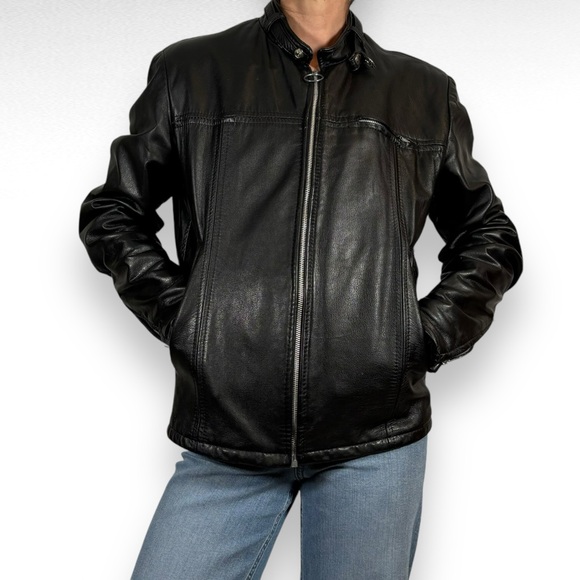 Vintage Other - Vintage Leather Jacket Black Motorcycle Biker Classic Dark Rock Size Medium